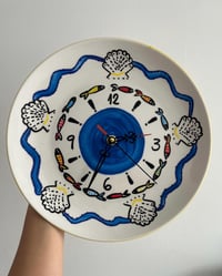 Image 1 of 11" Mediterranean Ceramic Wall Clock: Upcycled Coastal Home Decor