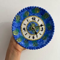 Image 1 of 5.5" Handmade Lemon Blue Ceramic Clock: Whimsical Pottery Decor