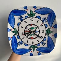Image 1 of 11" Blue Fish Ceramic Wall Clock: Italian Coastal Decor, Silent Quartz