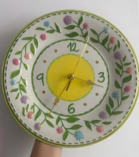 Image 1 of 11" Lemon Blossom Ceramic Plate Clock: Hand-Painted Floral Wall Decor