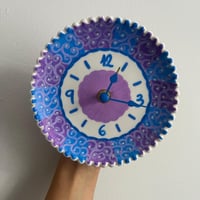 Image 1 of 5.5" Handmade Ceramic Mini Clock, Purple Whirl, Silent Desk Decor