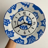 Image 1 of 11" Abstract Wall Clock | Blue Scalloped Ceramic Plate | Silent clock Home Art