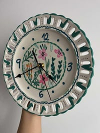 Image 2 of 11" Hand Painted Floral Plate Clock – Silent Boho Home Decor