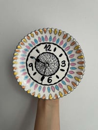 Image 2 of 5.5" Hand-Painted Ceramic Mandala Clock – Boho Wall Decor, Silent Clock