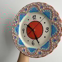 Image 2 of 11" Red Wall Clock | Hand-Painted Plate, Silent Decor