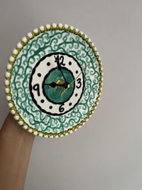 Image 2 of 5.5 " Hand-Painted Ceramic Wall Clock – Teal Emerald Swirl, Silent Boho Decor