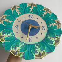 Image 2 of 10" Artisanal Teal & Gold Acanthus Leaf Ceramic Clock