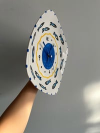 Image 2 of 11" Blue Fish Ceramic Plate Clock: Italian Coastal Kitchen Decor