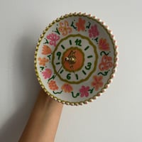 Image 2 of 5.5" Peach Blossom Ceramic Wall Clock, Unique Housewarming Gift, Hand Painted Silent Floral Decor
