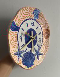 Image 2 of 8" Upcycled Ceramic Wall Clock: Orange Mediterranean Kitchen Decor