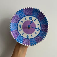 Image 2 of 5.5" Handmade Ceramic Mini Clock, Purple Whirl, Silent Desk Decor