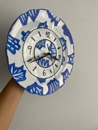 Image 2 of 11" Abstract Wall Clock | Blue Scalloped Ceramic Plate | Silent clock Home Art