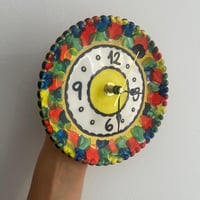 Image 2 of 5.5" Hand-Painted Ceramic Plate Clock: Color Splash Silent Decor