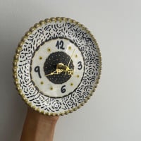 Image 2 of 5.5" Black & Gold Ceramic Plate Clock: Handmade Boho Desk or Wall Decor