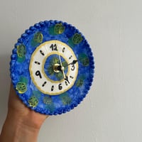 Image 2 of 5.5" Handmade Lemon Blue Ceramic Clock: Whimsical Pottery Decor