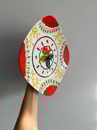 Image 2 of 11" Red Floral Ceramic Plate Clock: Upcycled Wall Decor