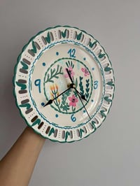 Image 3 of 11" Hand Painted Floral Plate Clock – Silent Boho Home Decor
