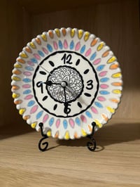 Image 3 of 5.5" Hand-Painted Ceramic Mandala Clock – Boho Wall Decor, Silent Clock