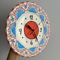 Image 3 of 11" Red Wall Clock | Hand-Painted Plate, Silent Decor