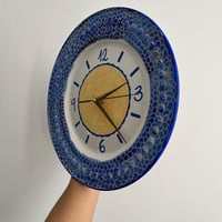 Image 3 of 11.5" Vibrant Blue & Ivory Sun Ceramic Plate Clock: Home Decor
