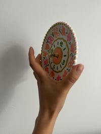 Image 3 of 5.5" Peach Blossom Ceramic Wall Clock, Unique Housewarming Gift, Hand Painted Silent Floral Decor