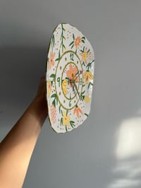 Image 3 of 11" Floral Ceramic Wall Clock, Gold Accent Porcelain Plate Clock, Unique Housewarming gift