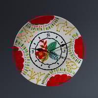 Image 3 of 11" Red Floral Ceramic Plate Clock: Upcycled Wall Decor