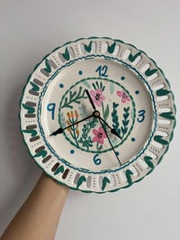 Image 4 of 11" Hand Painted Floral Plate Clock – Silent Boho Home Decor