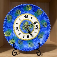 Image 3 of 5.5" Handmade Lemon Blue Ceramic Clock: Whimsical Pottery Decor