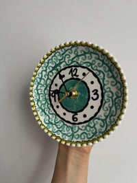 Image 4 of 5.5 " Hand-Painted Ceramic Wall Clock – Teal Emerald Swirl, Silent Boho Decor