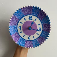 Image 3 of 5.5" Handmade Ceramic Mini Clock, Purple Whirl, Silent Desk Decor