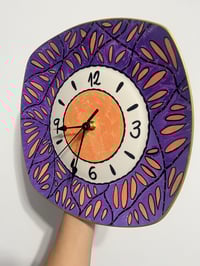 Image 3 of 11" Purple & Orange Wall Clock | Hand Painted Abstract Square Plate | Silent clock