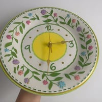 Image 4 of 11" Lemon Blossom Ceramic Plate Clock: Hand-Painted Floral Wall Decor