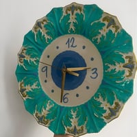 Image 4 of 10" Artisanal Teal & Gold Acanthus Leaf Ceramic Clock