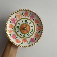 Image 4 of 5.5" Peach Blossom Ceramic Wall Clock, Unique Housewarming Gift, Hand Painted Silent Floral Decor