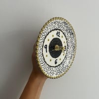 Image 4 of 5.5" Black & Gold Ceramic Plate Clock: Handmade Boho Desk or Wall Decor
