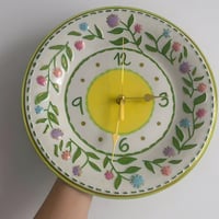 Image 5 of 11" Lemon Blossom Ceramic Plate Clock: Hand-Painted Floral Wall Decor