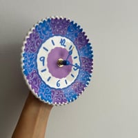 Image 4 of 5.5" Handmade Ceramic Mini Clock, Purple Whirl, Silent Desk Decor