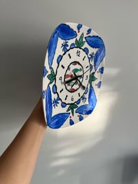 Image 5 of 11" Blue Fish Ceramic Wall Clock: Italian Coastal Decor, Silent Quartz