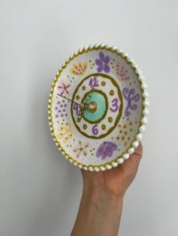 Image 5 of 5.5" Hand-Painted Lavender & Gold Ceramic Clock – Silent Whimsical Decor with Stand