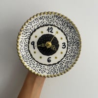Image 5 of 5.5" Black & Gold Ceramic Plate Clock: Handmade Boho Desk or Wall Decor