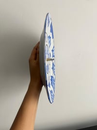 Image 5 of 11" Abstract Wall Clock | Blue Scalloped Ceramic Plate | Silent clock Home Art