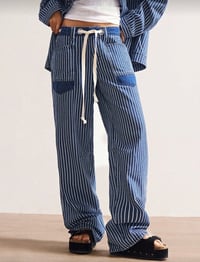 Image 2 of Indigo Striped Utility Pants