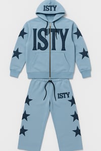 Image 1 of Baby Blue & Navy B Bottom sweatsuit