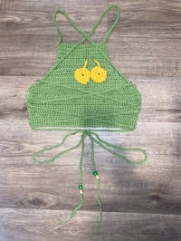 Image 2 of Green & Yellow Crochet Halter Top With Earrings Set