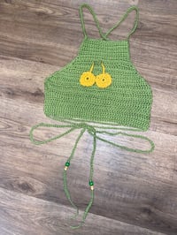 Image 4 of Green & Yellow Crochet Halter Top With Earrings Set