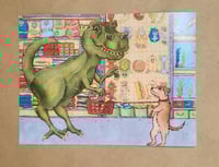 Mini Print--Dinosaur Going to Pet Store