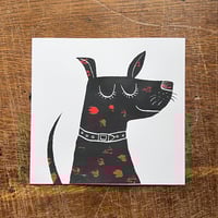 Image 1 of Happy Dog Screenprint - black and red spotty
