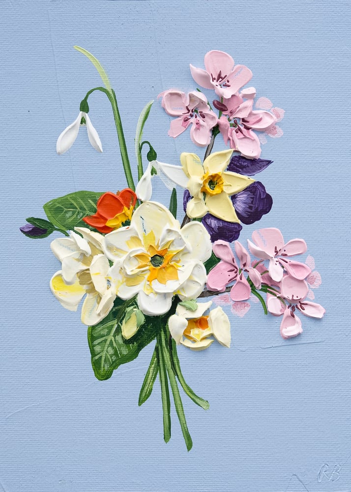 Image of Spring posy On Blue Giclée Print