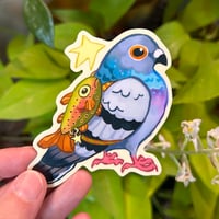 Image 2 of fish backpack pigeon sticker